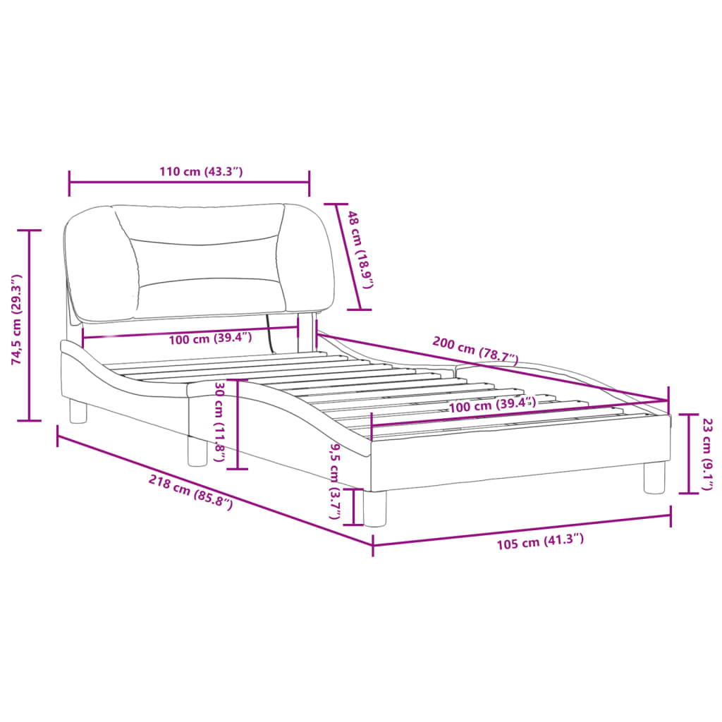 vidaXL Estructura cama con LED cuero sintético negro blanco 100x200 cm