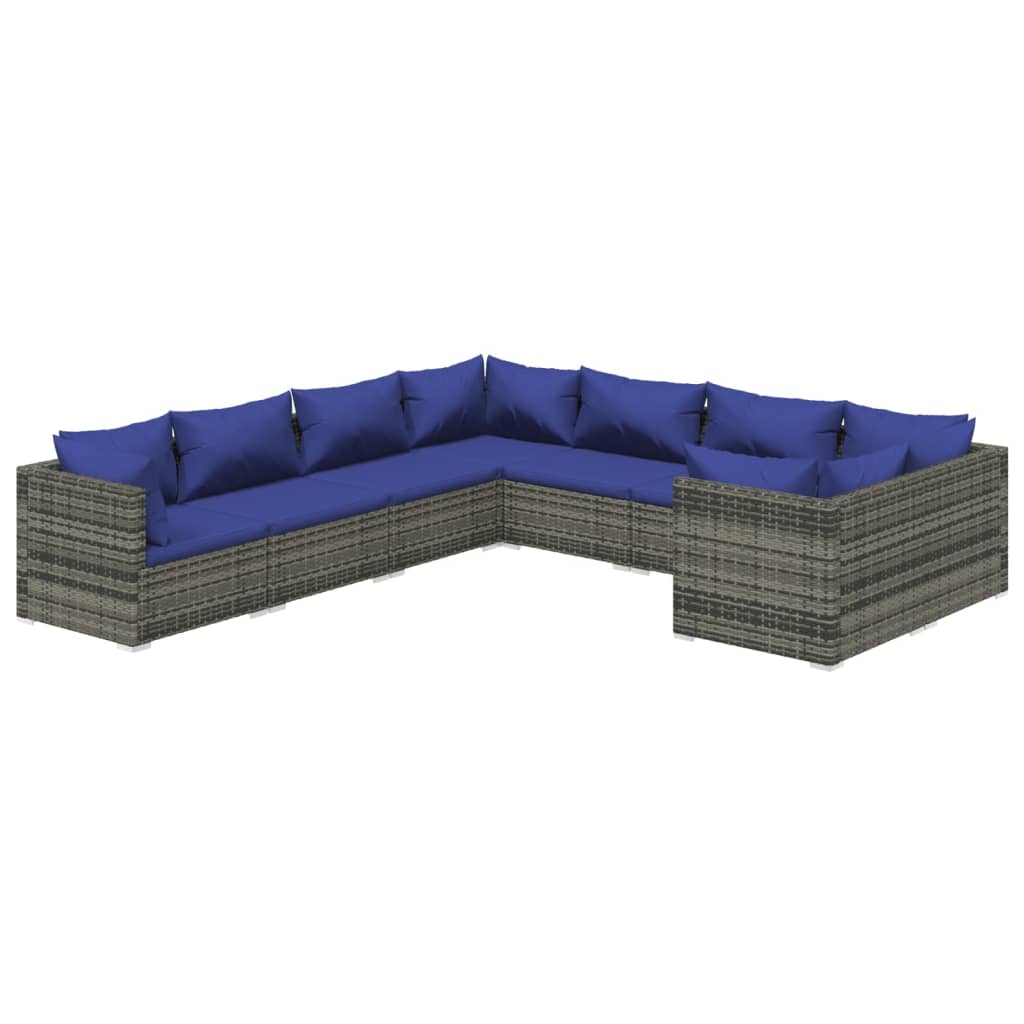 vidaXL Set de muebles de jardín 8 pzas y cojines ratán sintético gris