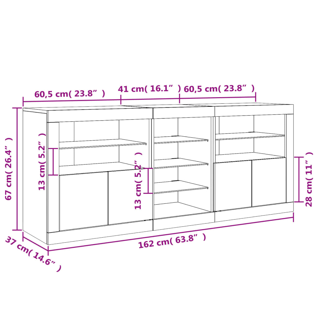 vidaXL Aparador con luces LED blanco 162x37x67 cm