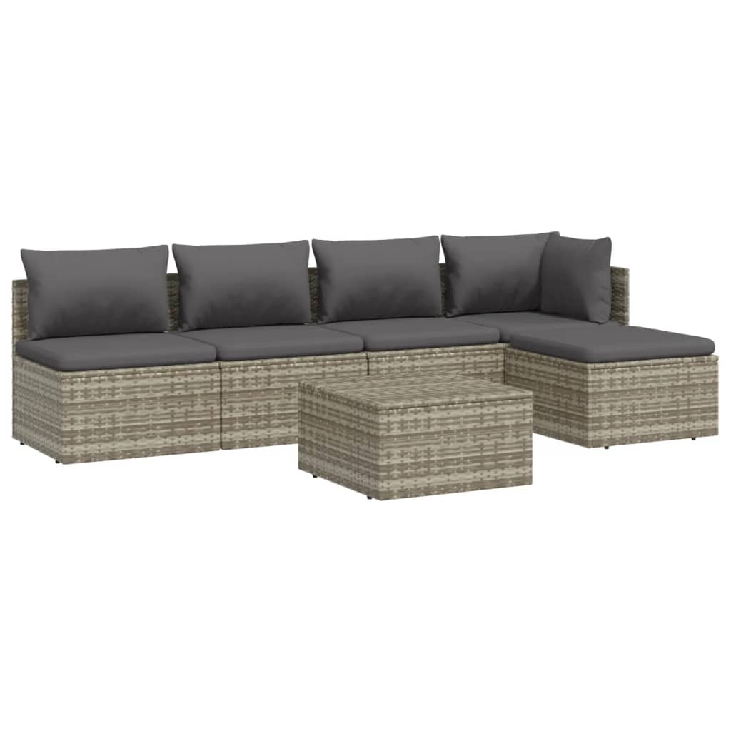 vidaXL Set de muebles de jardín 6 pzas y cojines ratán sintético gris