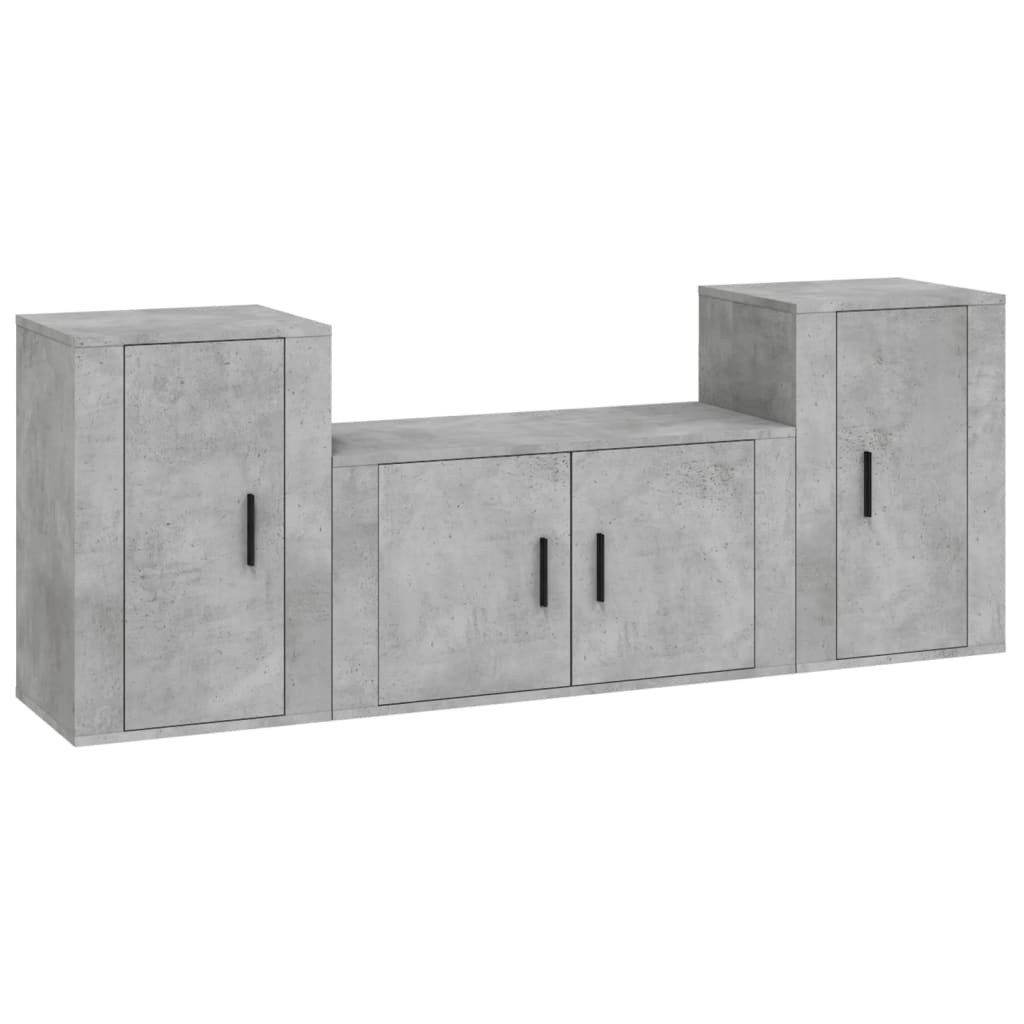 vidaXL Set de muebles de TV 3 pzas madera contrachapada gris hormigón