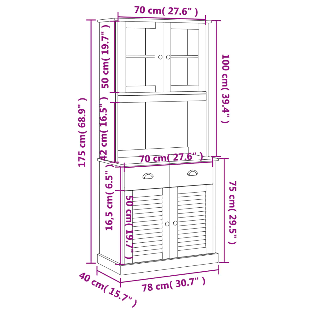 vidaXL Aparador alto VIGO madera maciza de pino gris 78x40x175 cm