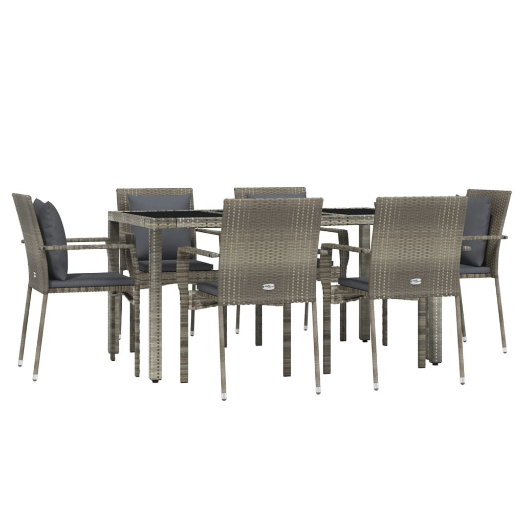 vidaXL Set comedor jardín 7 pzas y cojines ratán sintético gris