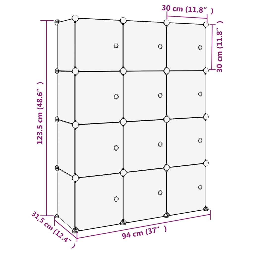 vidaXL Estantería cubos 12 compartimentos y puertas PP transparente