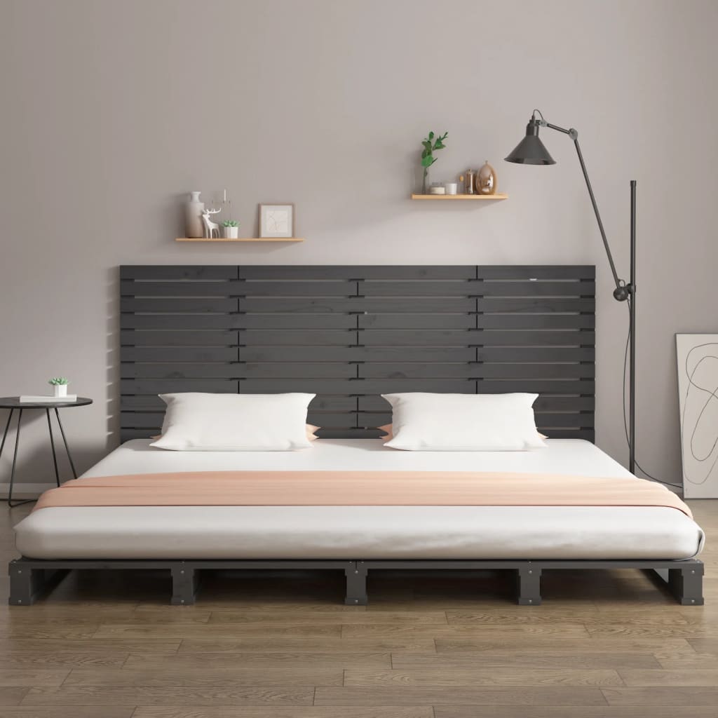 vidaXL Cabecero de cama de pared madera maciza pino gris 166x3x91,5 cm