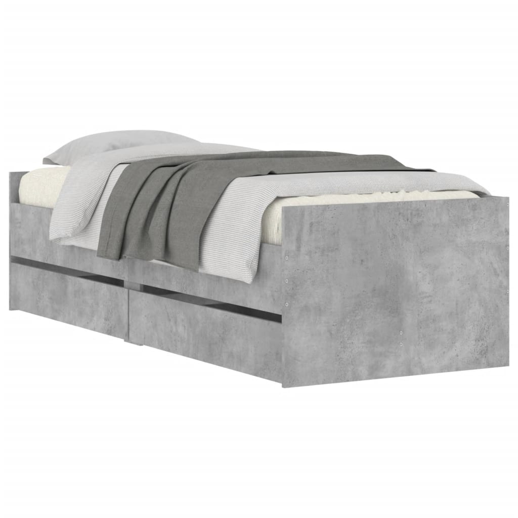 vidaXL Estructura de cama con cajones gris hormigón 75x190 cm