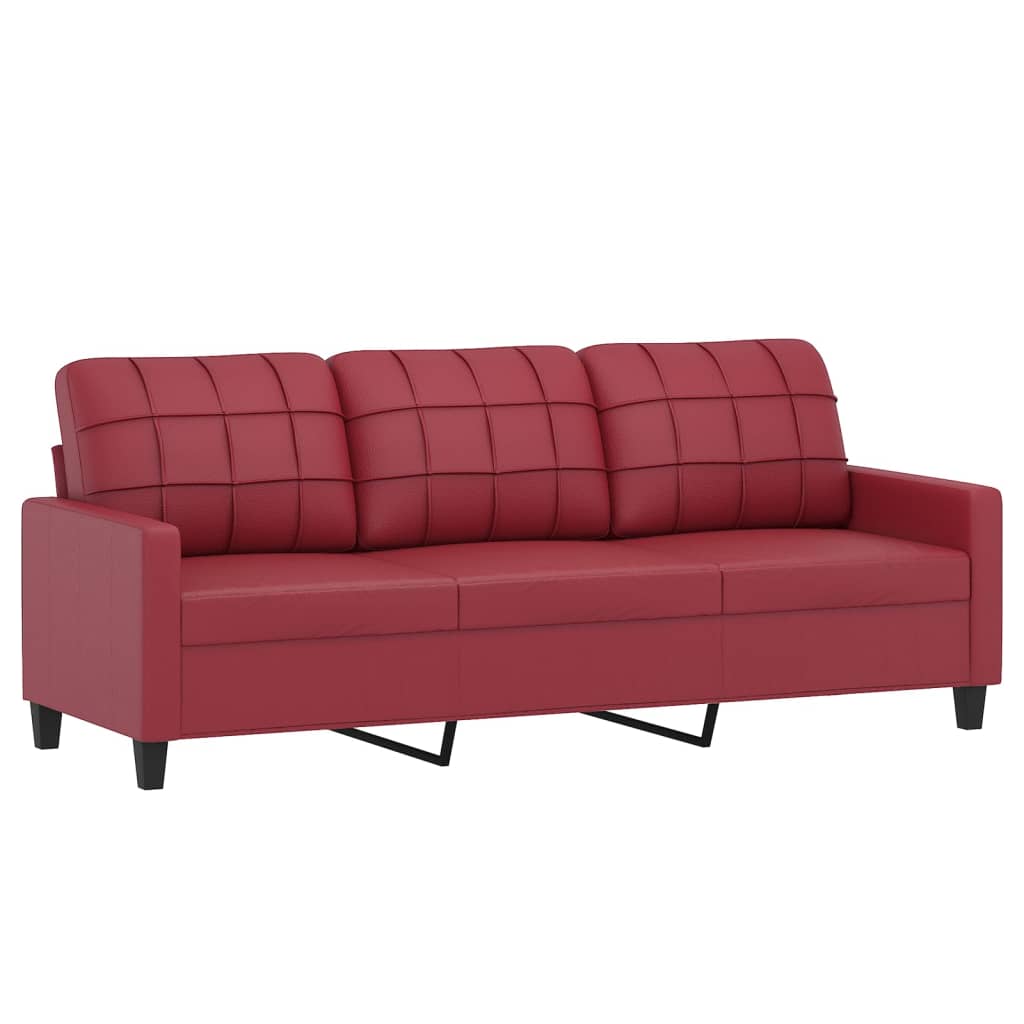 vidaXL Juego de sofás con cojines 2 piezas cuero sintético rojo tinto
