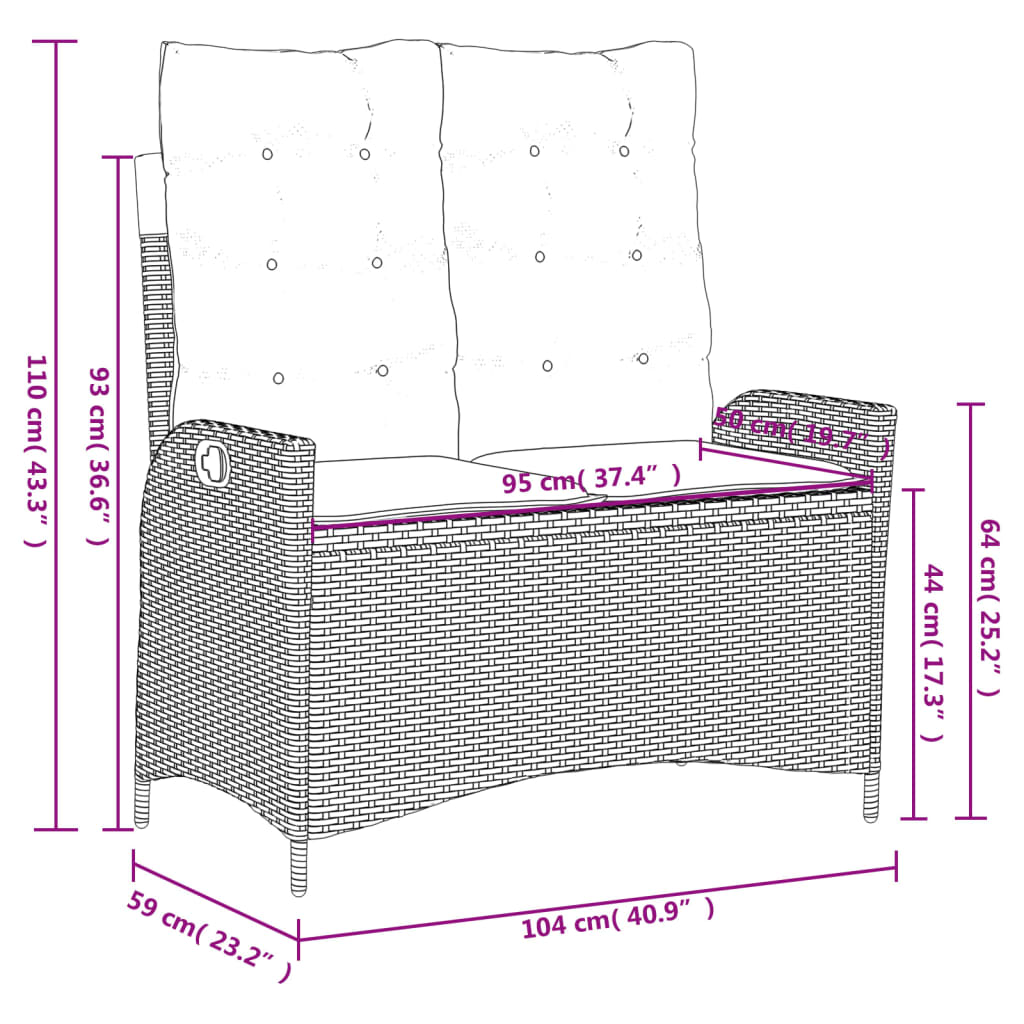 vidaXL Sillón reclinable de jardín con cojines ratán sintético beige