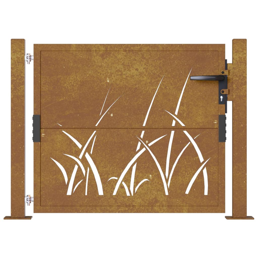 vidaXL Puerta de jardín acero corten diseño hierba 105x105 cm