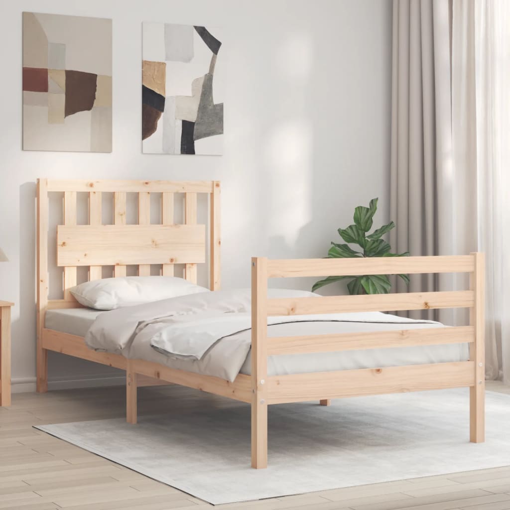 vidaXL Estructura de cama con cabecero madera maciza 90x200 cm