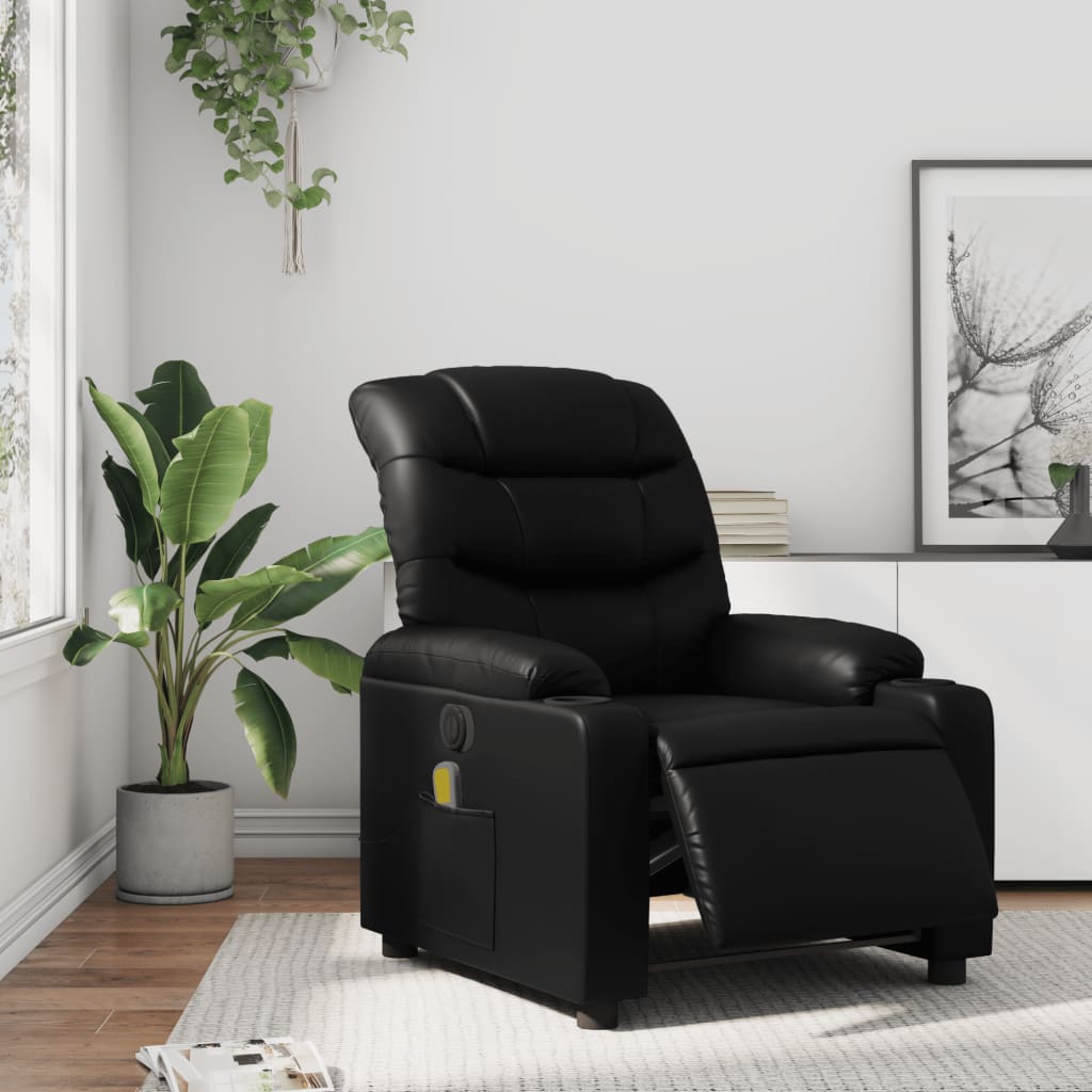 vidaXL Sillón de masaje reclinable eléctrico cuero sintético negro