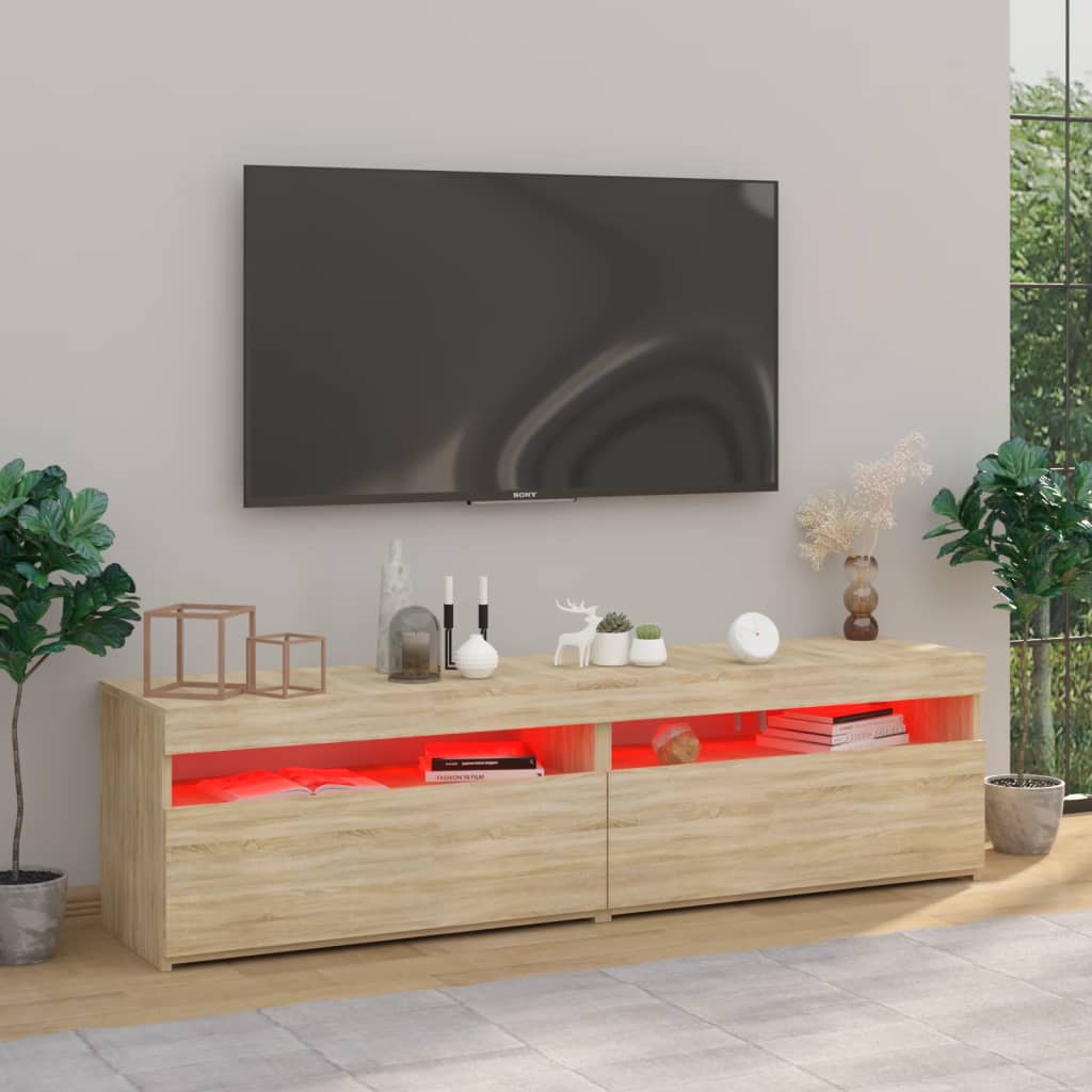 vidaXL Muebles de TV con luces LED 2 unidades roble Sonoma 75x35x40 cm