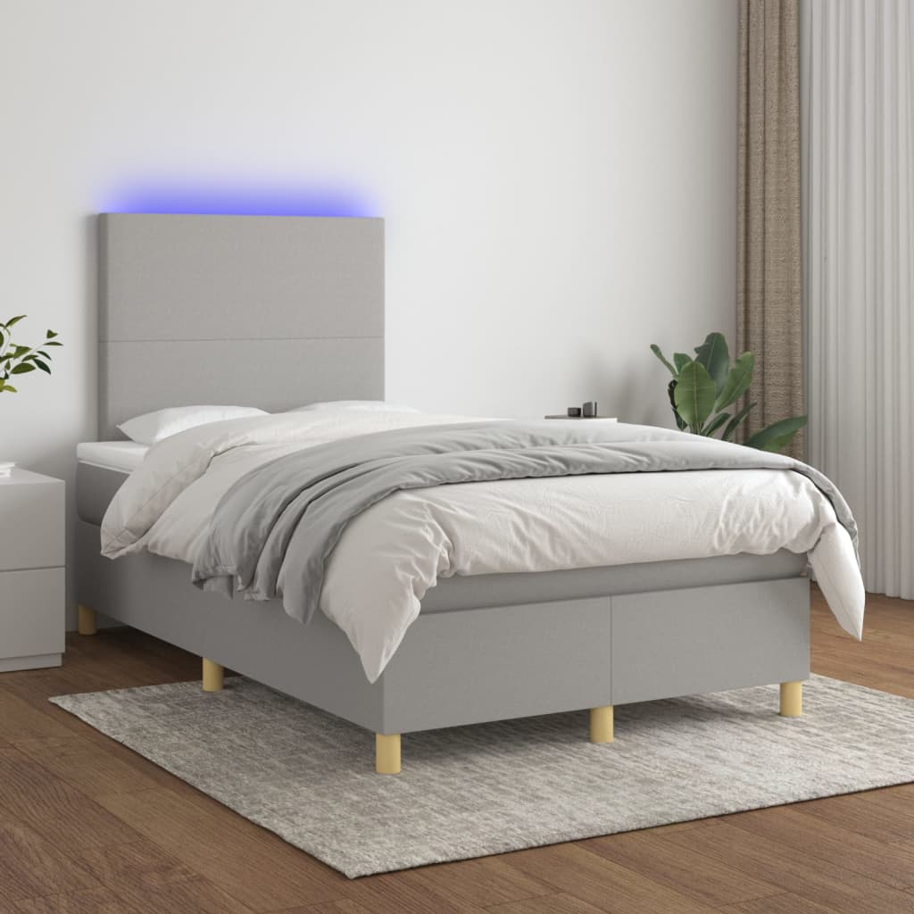 vidaXL Cama box spring con colchón y LED tela gris claro 120x190 cm