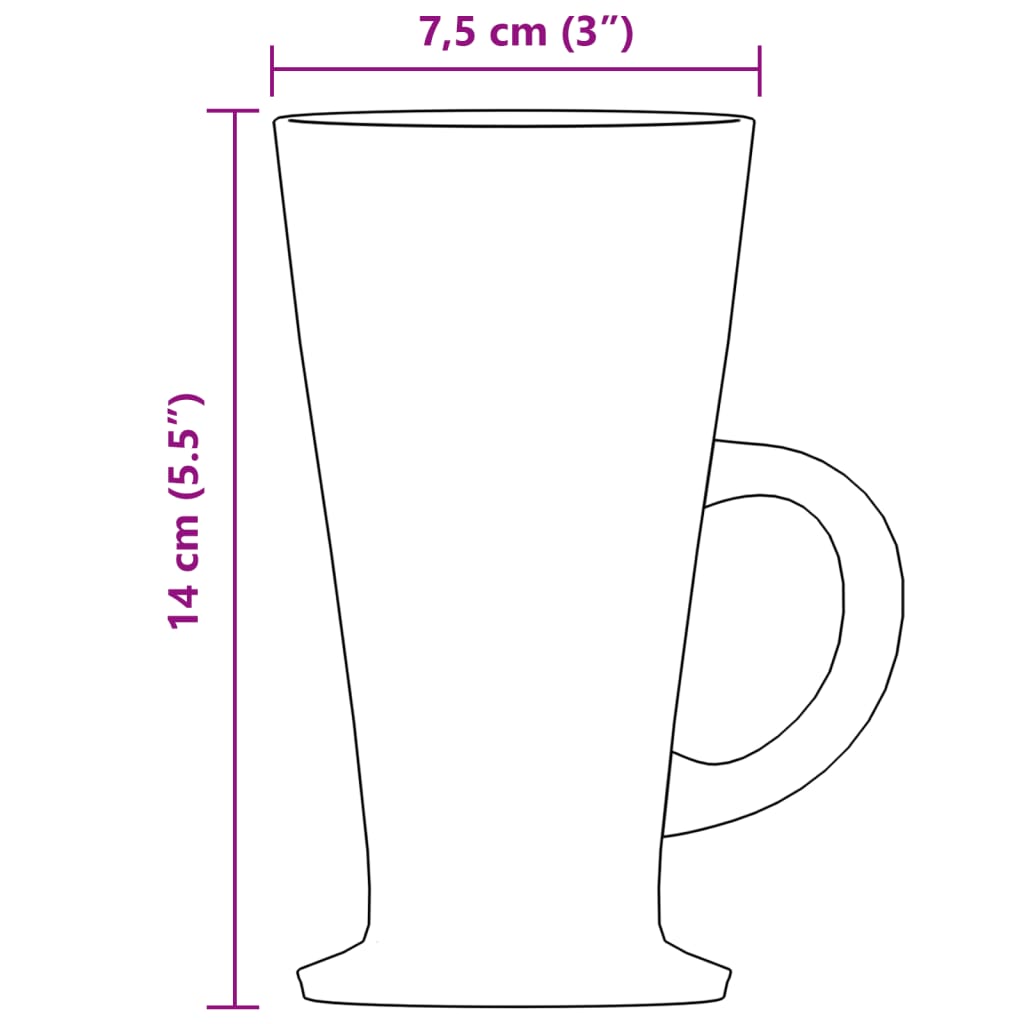 vidaXL Vasos de café latte con asa 6 unidades 250 ml