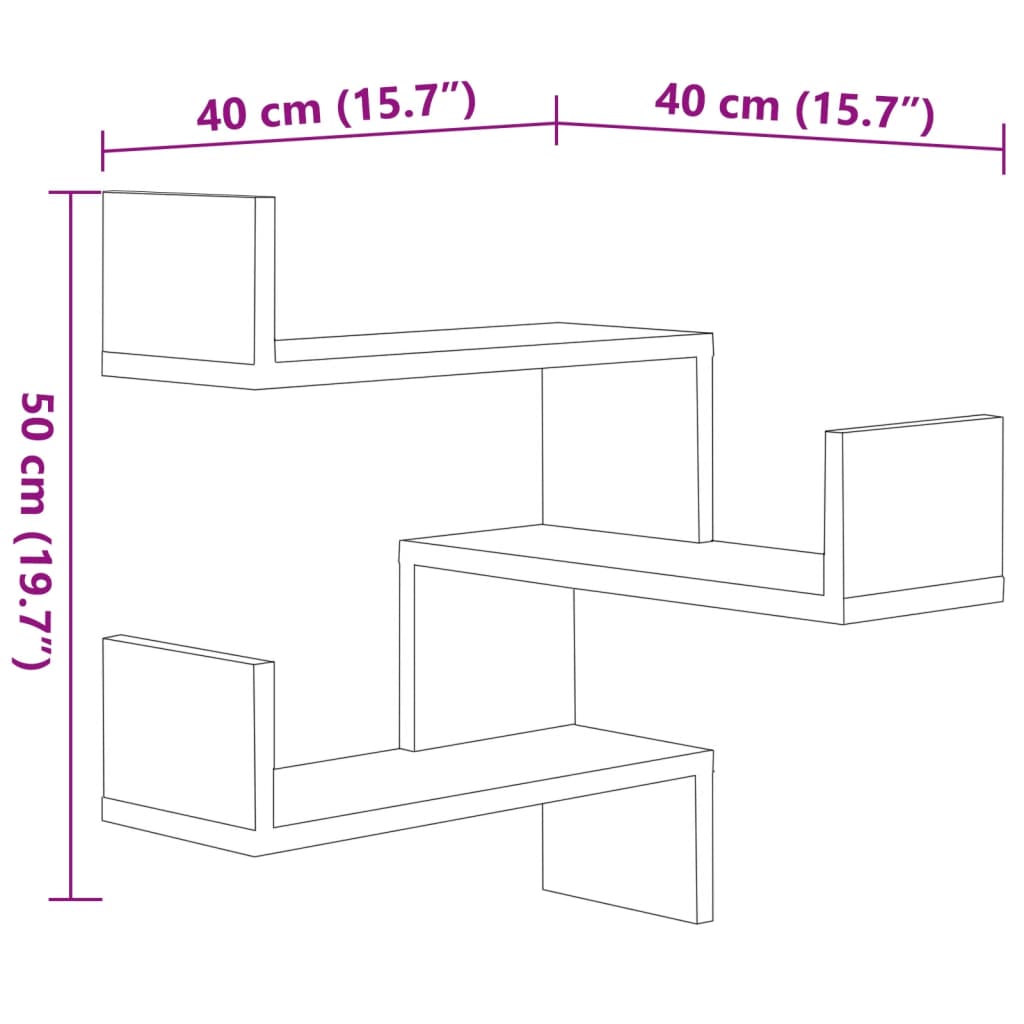 vidaXL Estanterías de esquina de pared 2 uds roble ahumado 40x40x50 cm