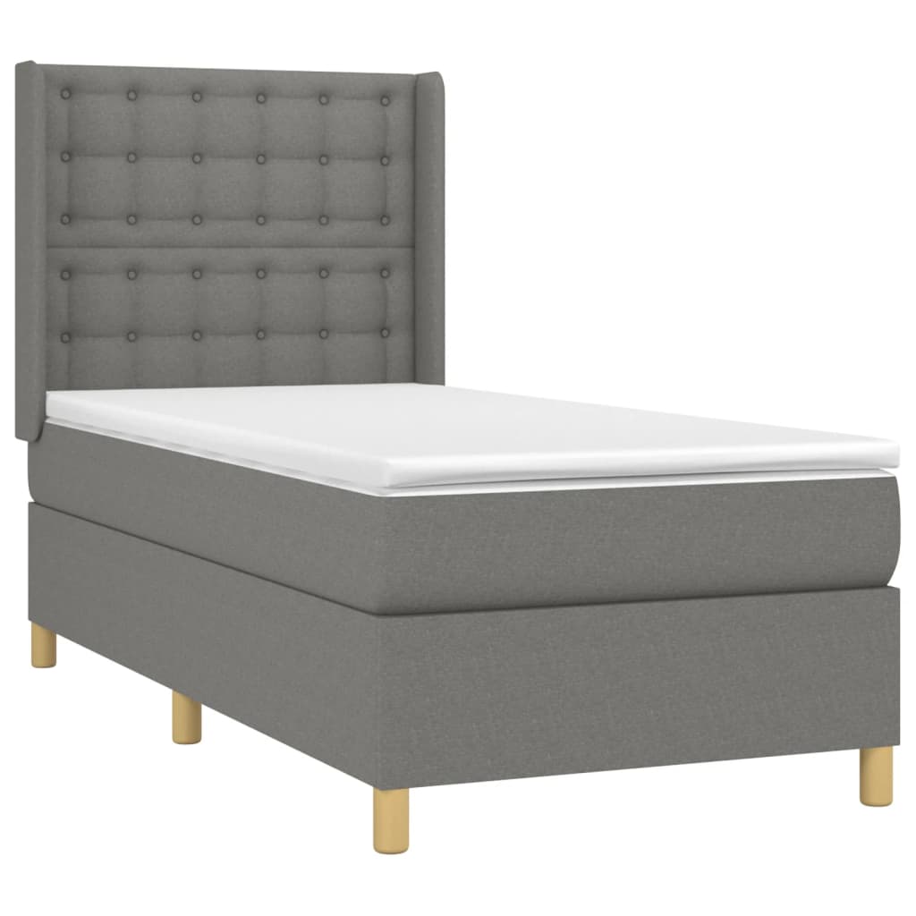 vidaXL Cama box spring colchón y luces LED tela gris oscuro 90x200 cm