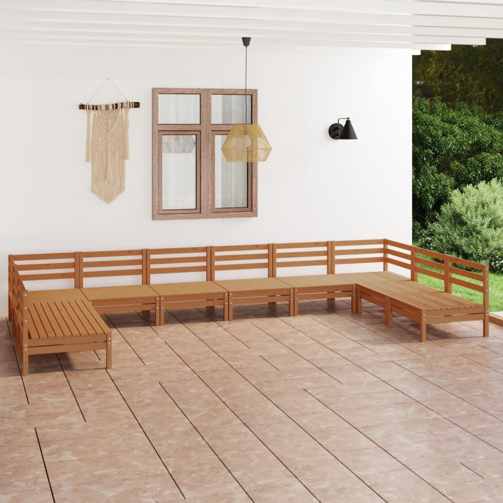 vidaXL Juego muebles de jardín 10 pzas madera maciza pino marrón miel