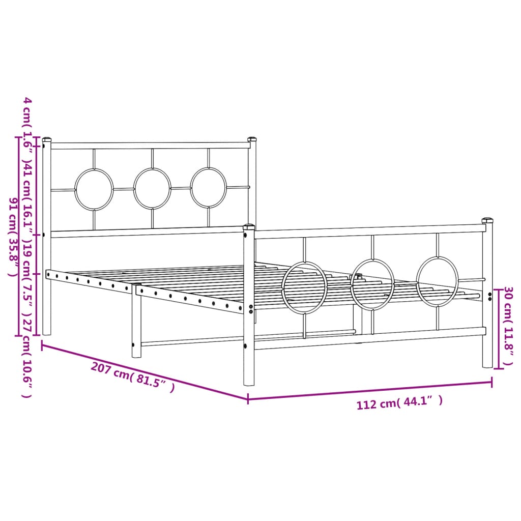 vidaXL Estructura cama sin colchón con estribo metal negro 107x203 cm