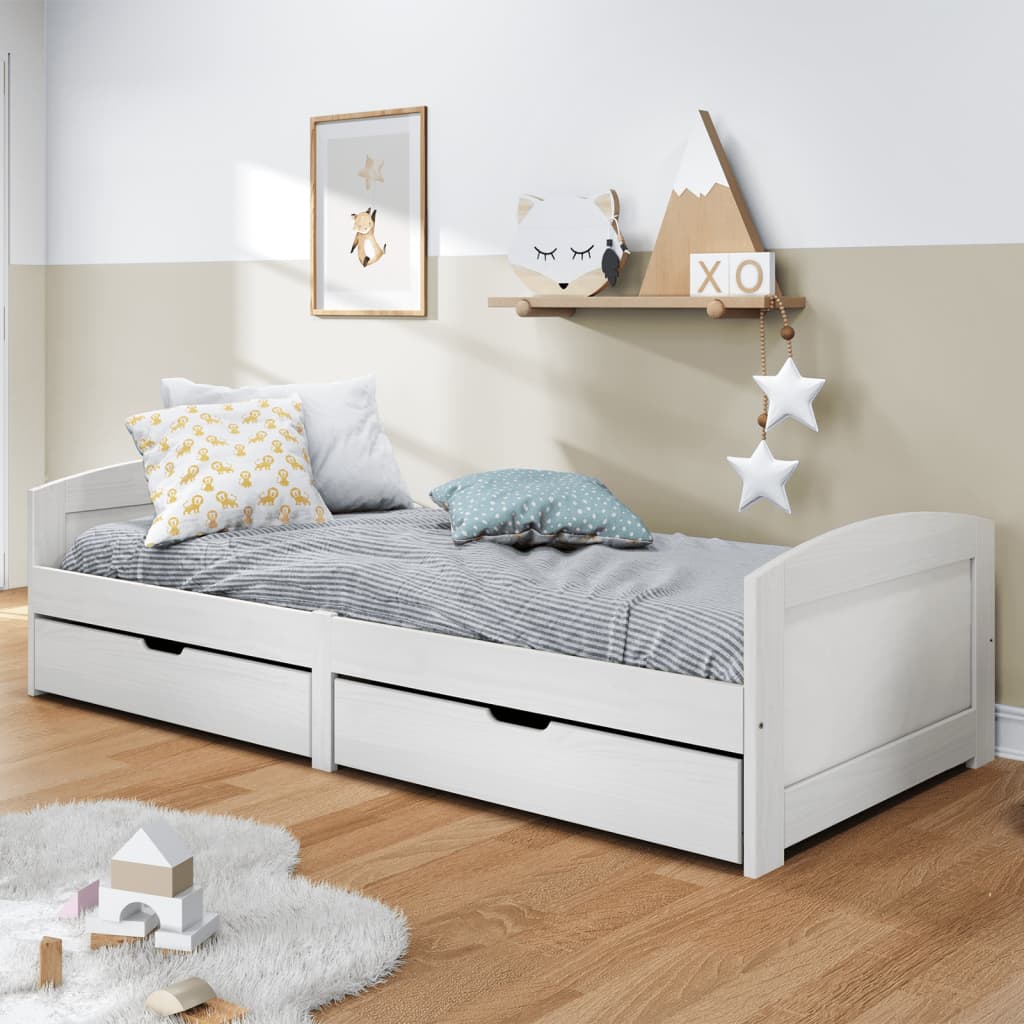 vidaXL Sofá cama con 2 cajones madera maciza pino blanca IRUN 90x200cm