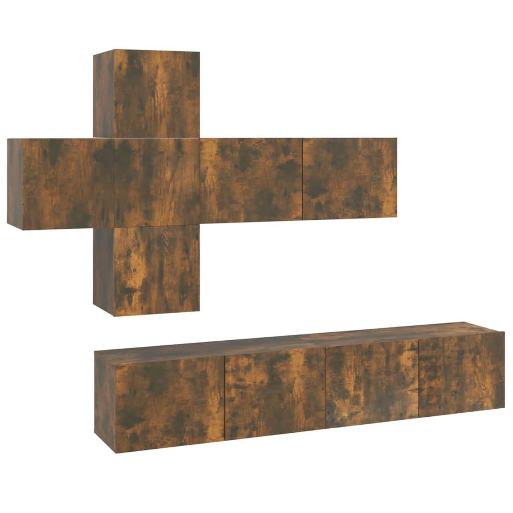 vidaXL Set de muebles de TV 7 pzas madera contrachapada roble ahumado