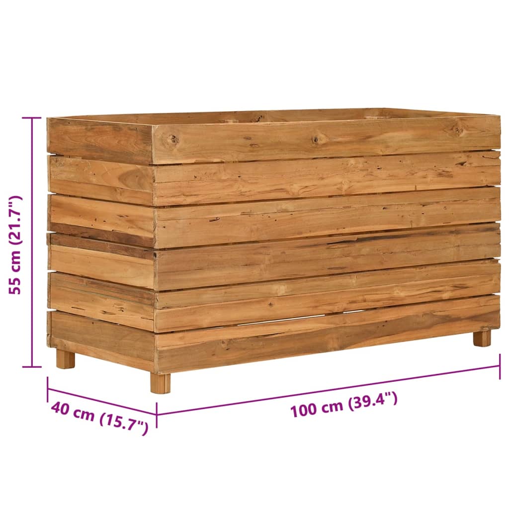 vidaXL Arriate elevado madera de teca reciclada y acero 100x40x55 cm