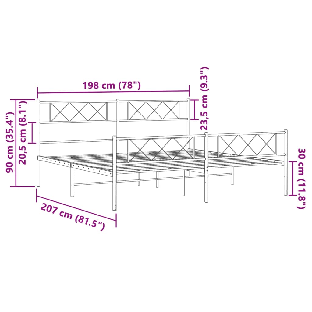 vidaXL Estructura cama sin colchón con estribo metal blanco 193x203 cm