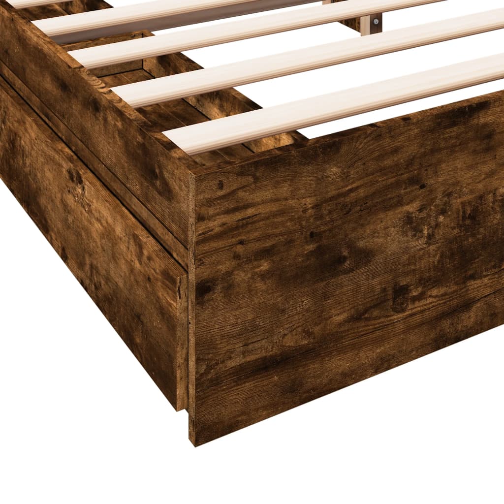 vidaXL Cama con cajones madera de ingeniería roble ahumado 180x200 cm