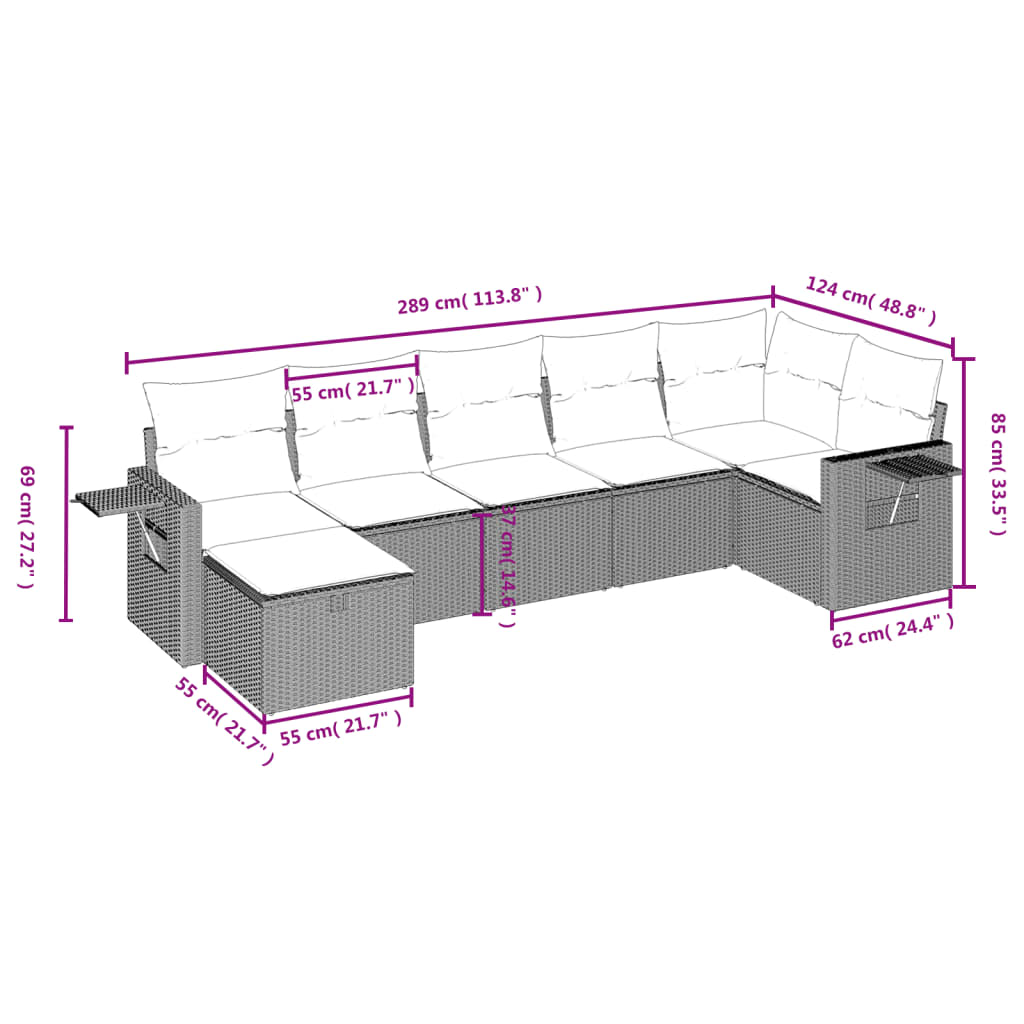 vidaXL Set de comedor de jardín 7 pzas y cojines ratán sintético negro