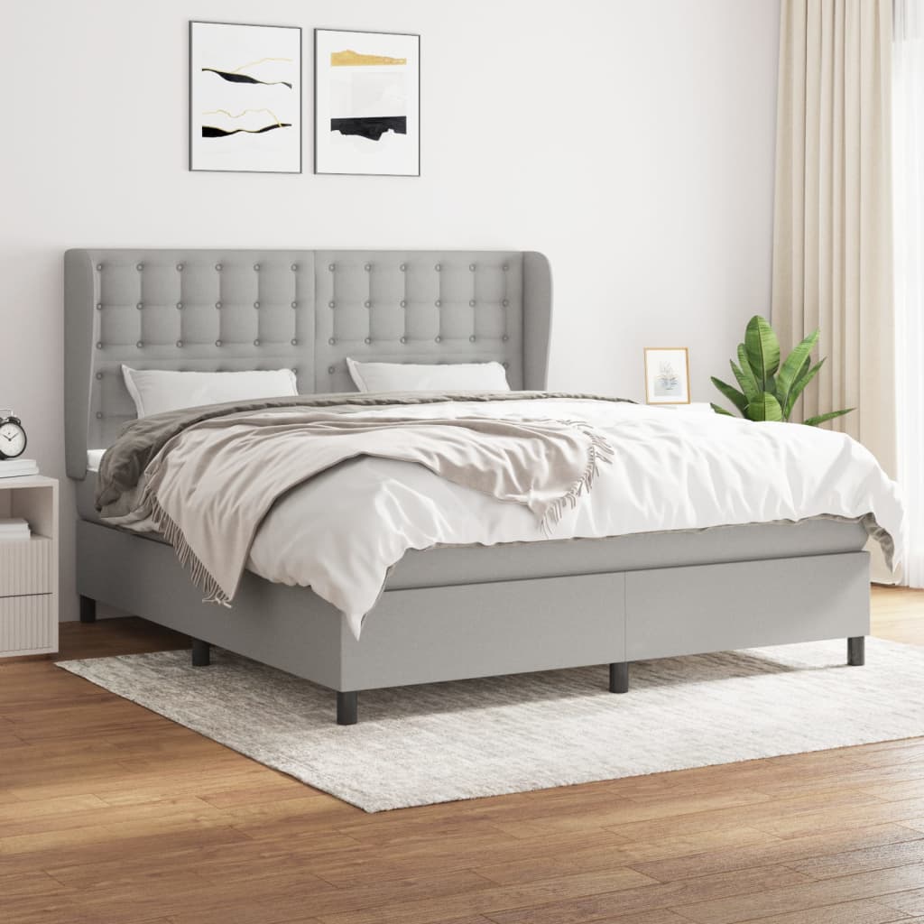 vidaXL Cama box spring con colchón tela gris claro 160x200 cm