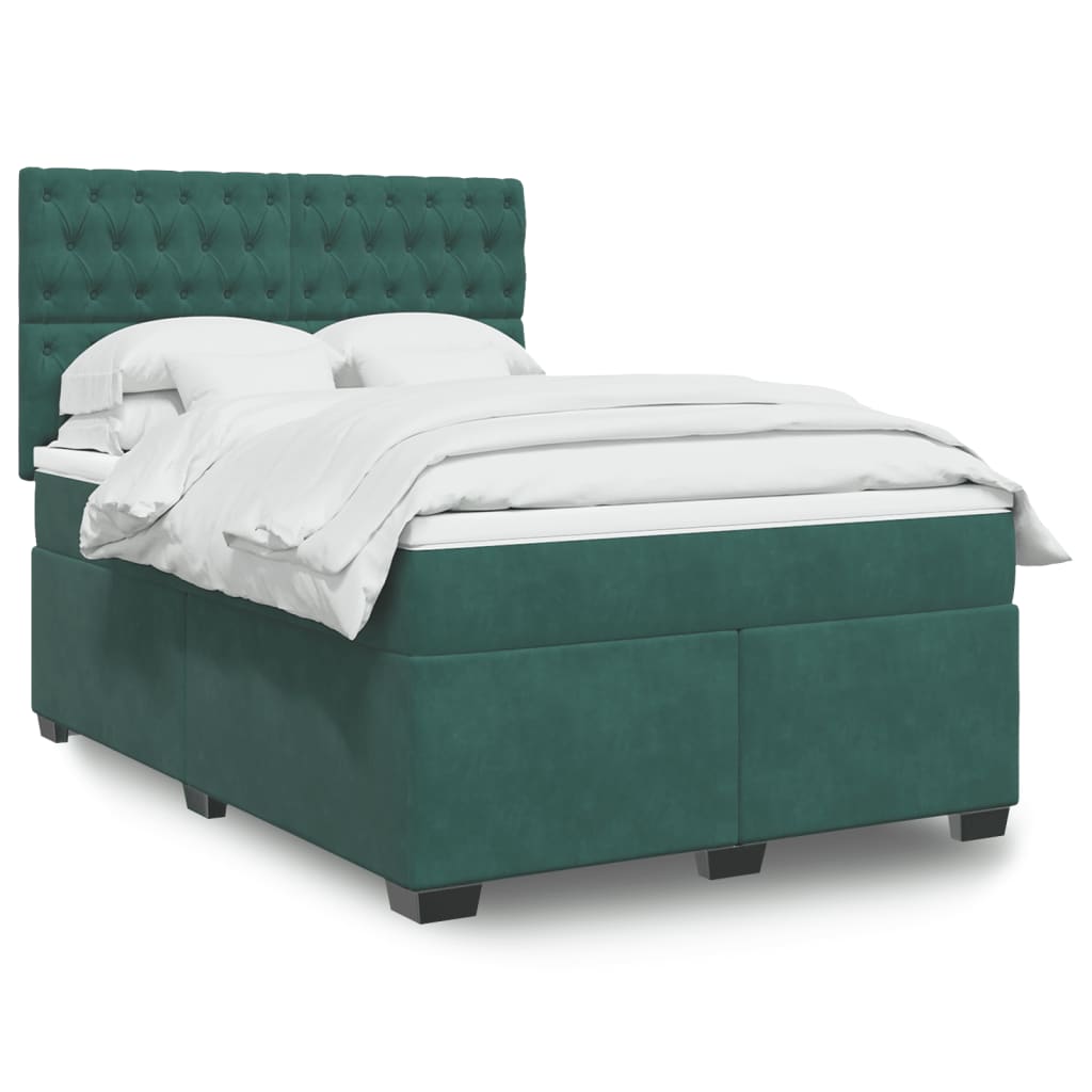 vidaXL Cama box spring con colchón terciopelo verde oscuro 140x190 cm