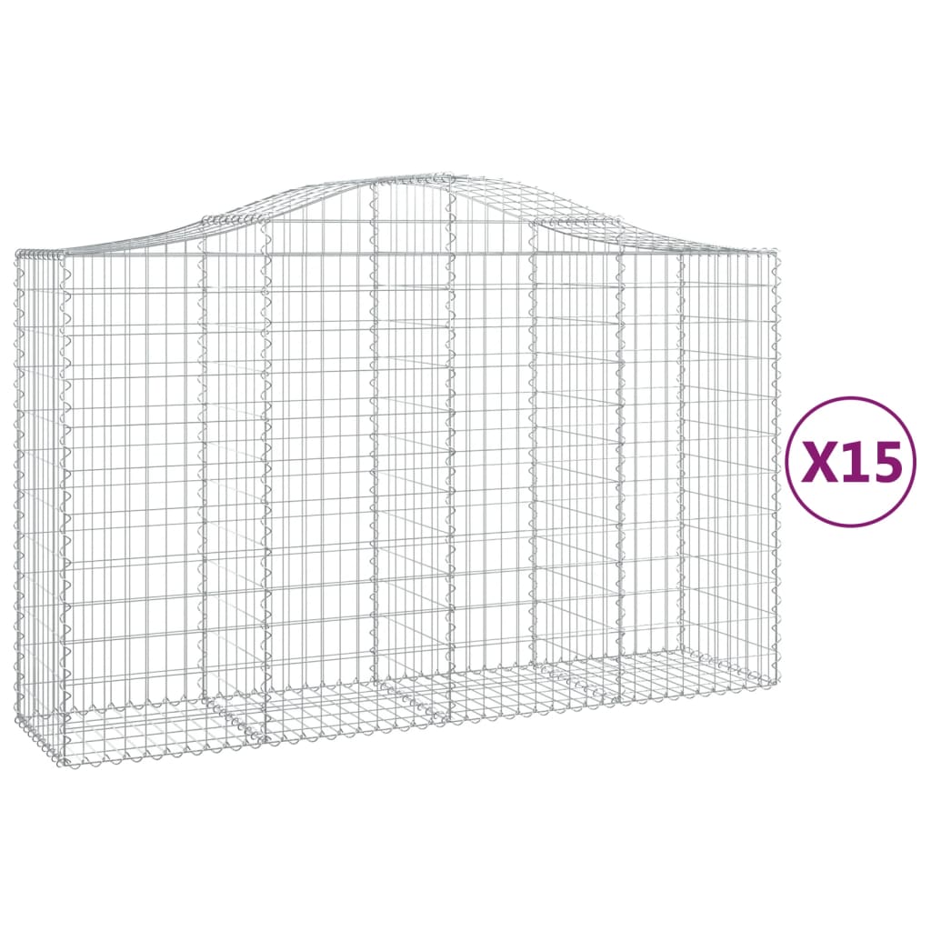 vidaXL Cestas gaviones 15 uds forma de arco hierro 200x50x120/140 cm