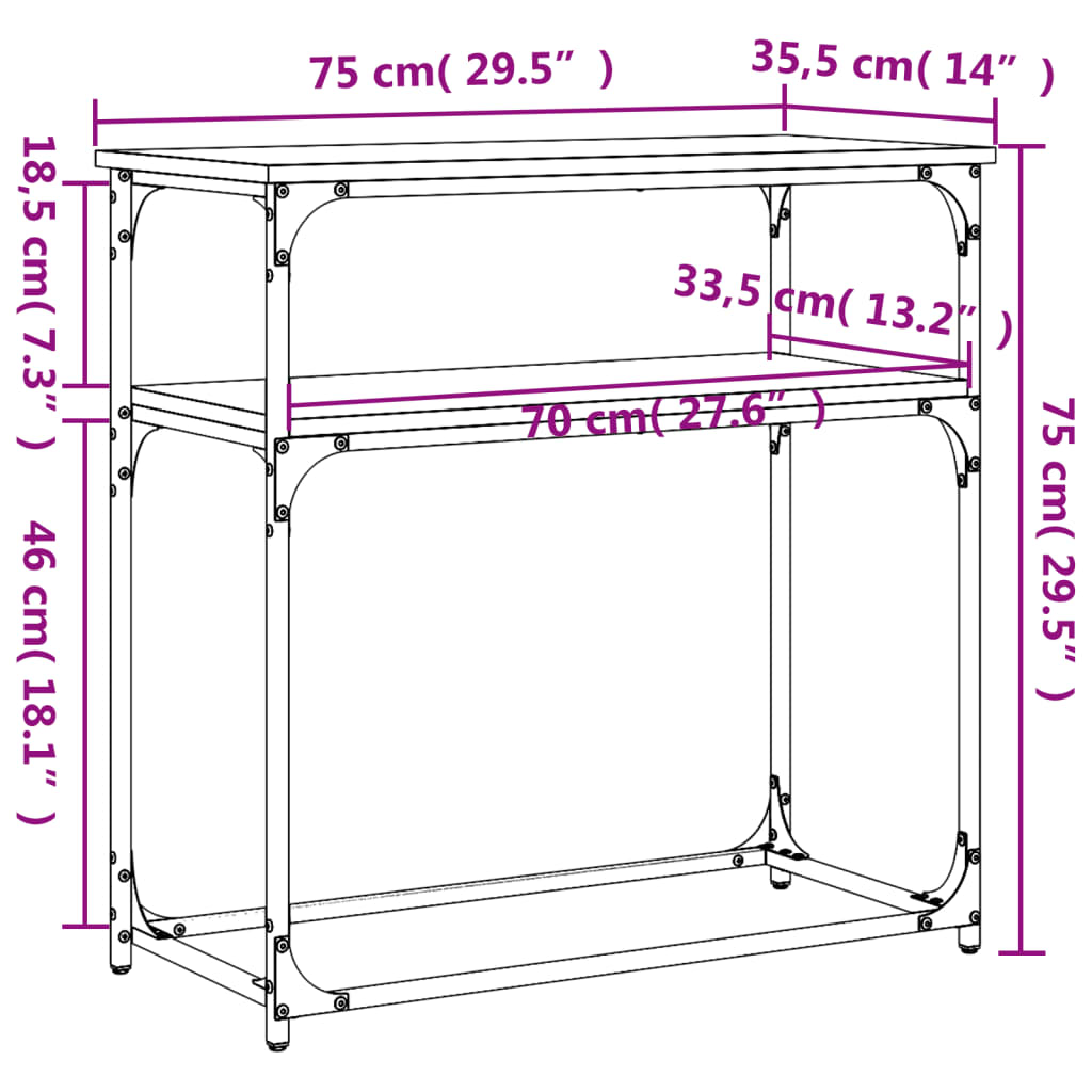 vidaXL Mesa consola madera de ingeniería marrón roble 75x35,5x75 cm