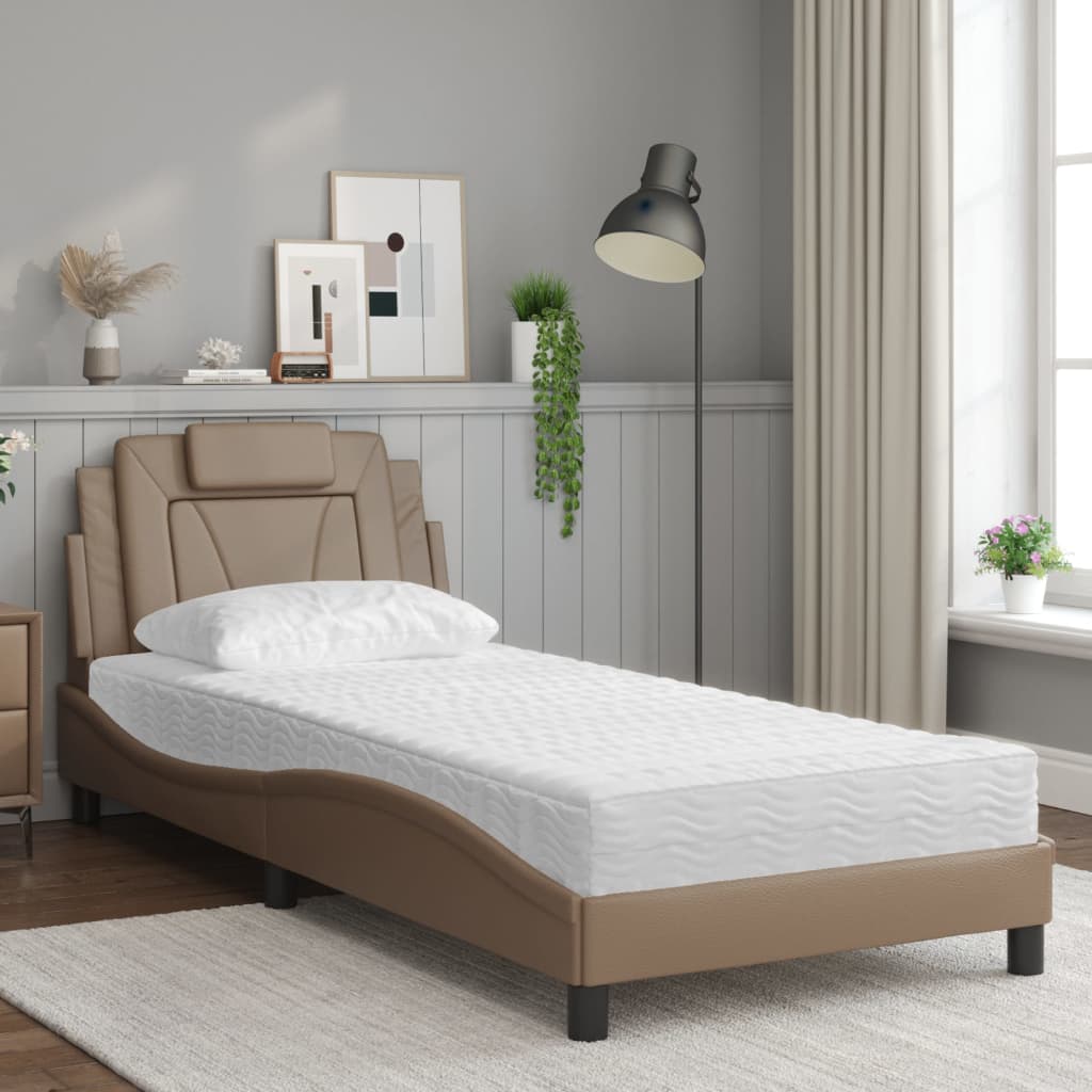 vidaXL Cama con colchón cuero sintético capuchino 90x200 cm