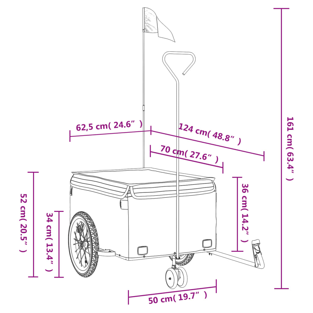 vidaXL Remolque para bicicleta hierro negro y gris 45 kg