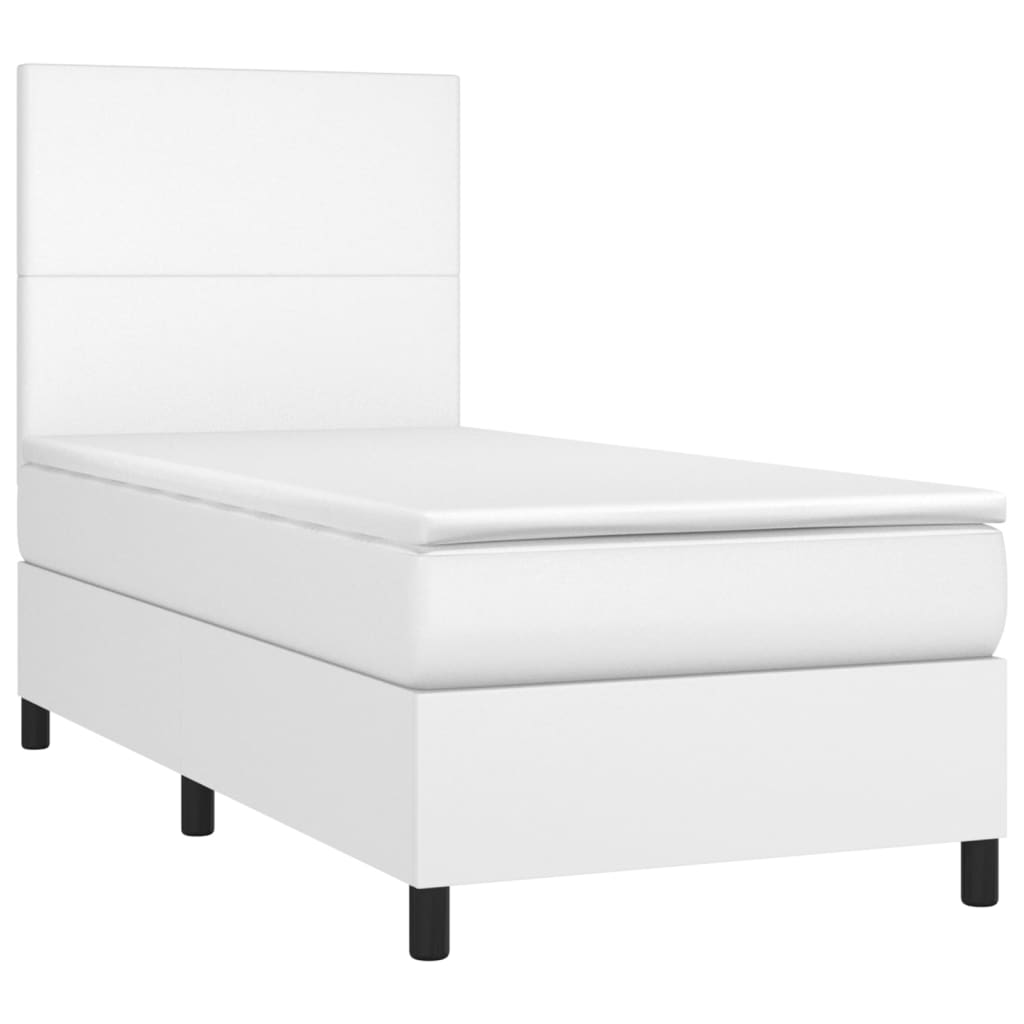 vidaXL Cama box spring y colchón LED cuero sintético blanco 90x200 cm