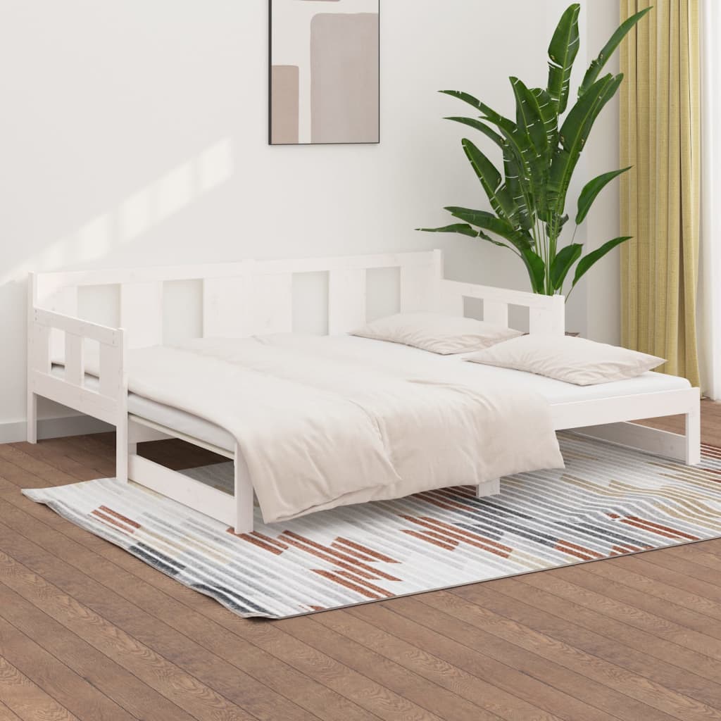 vidaXL Sofá cama extraíble madera maciza de pino blanco 2x(90x190) cm