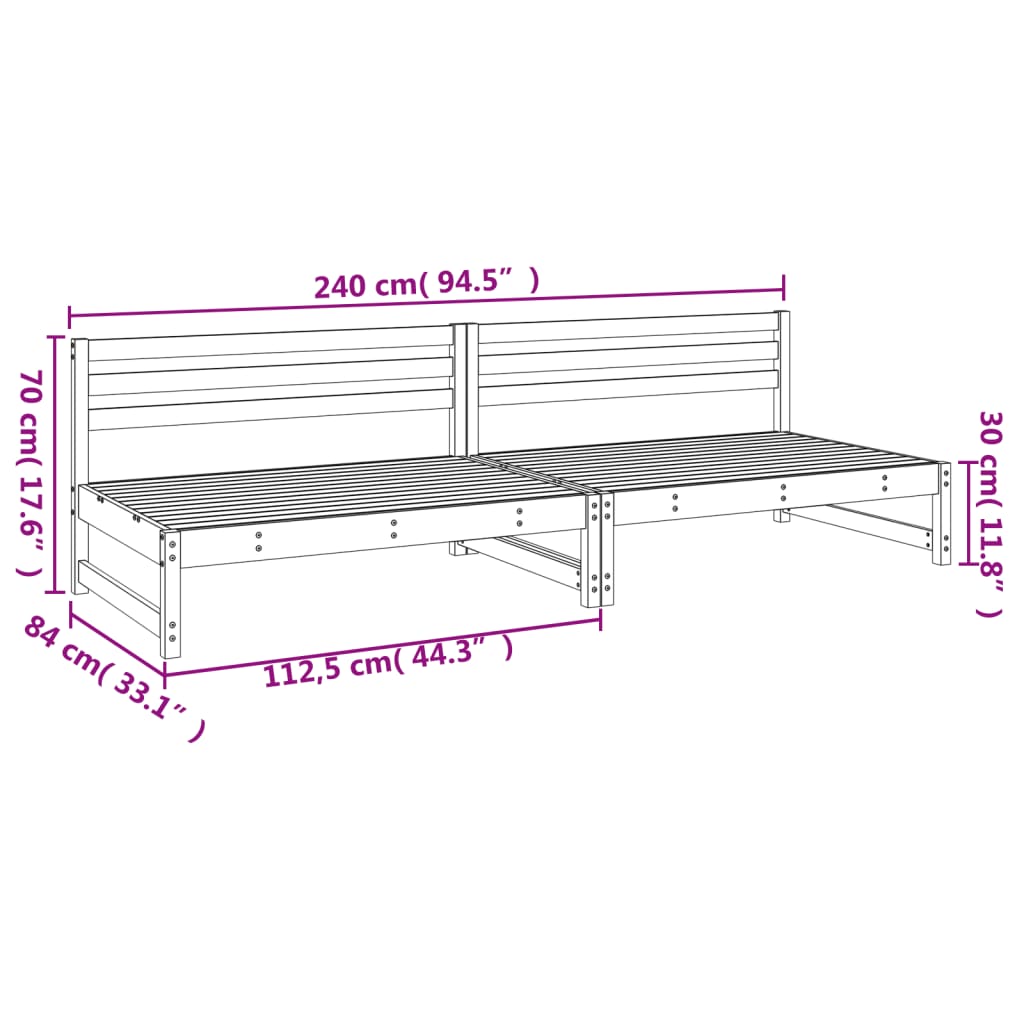 vidaXL Sofás centrales de jardín 2 uds madera de pino gris 120x80 cm