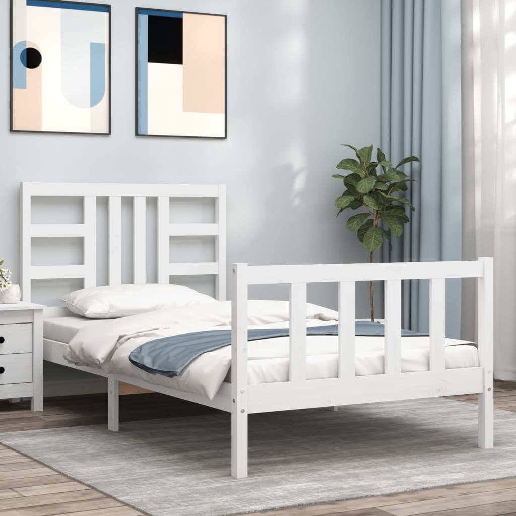 vidaXL Estructura de cama con cabecero madera maciza blanco 90x190 cm