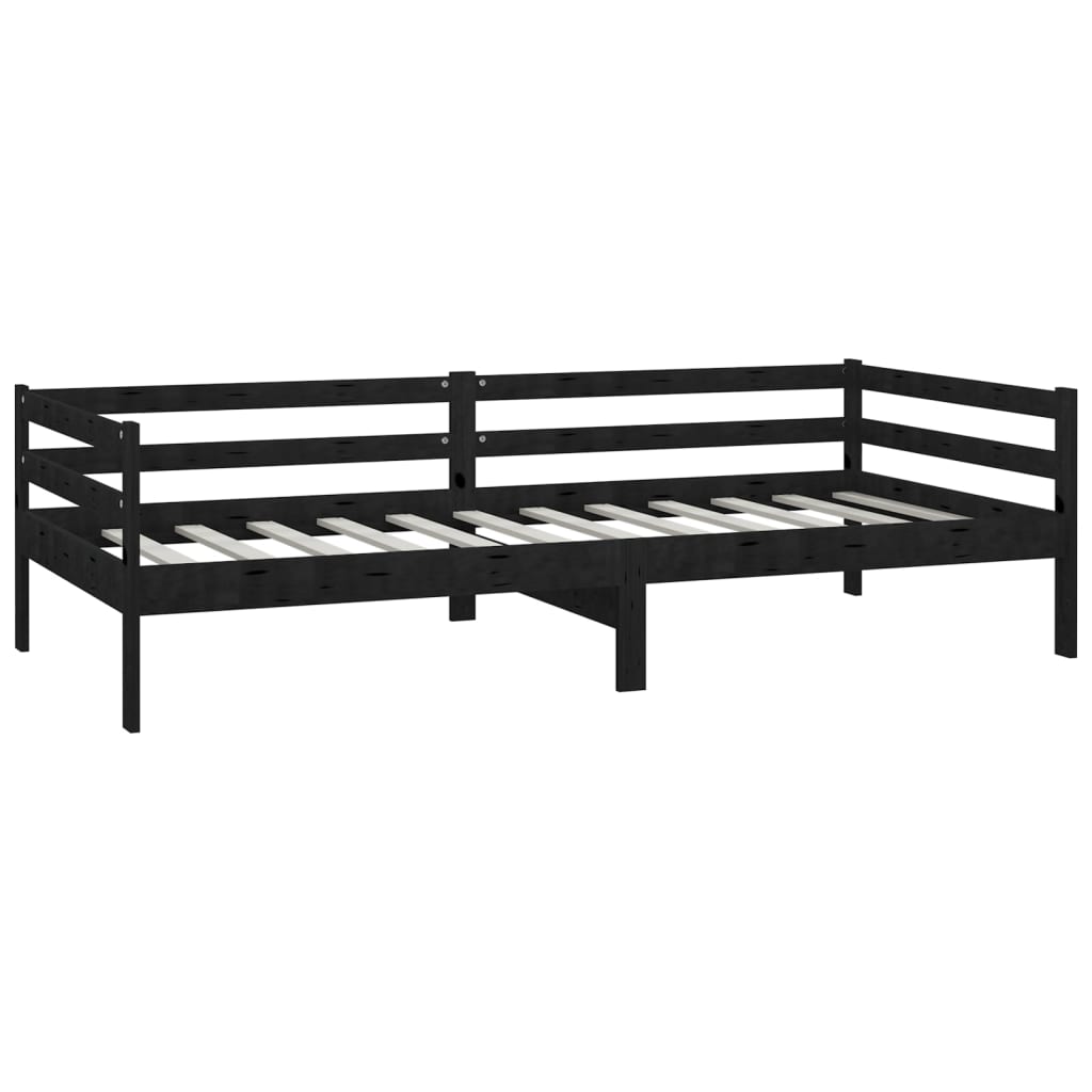 vidaXL Sofá cama con colchón madera de pino maciza negro 90x200 cm