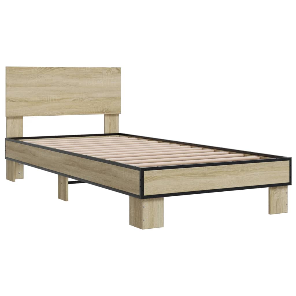 vidaXL Estructura cama madera ingeniería metal roble Sonoma 100x200 cm