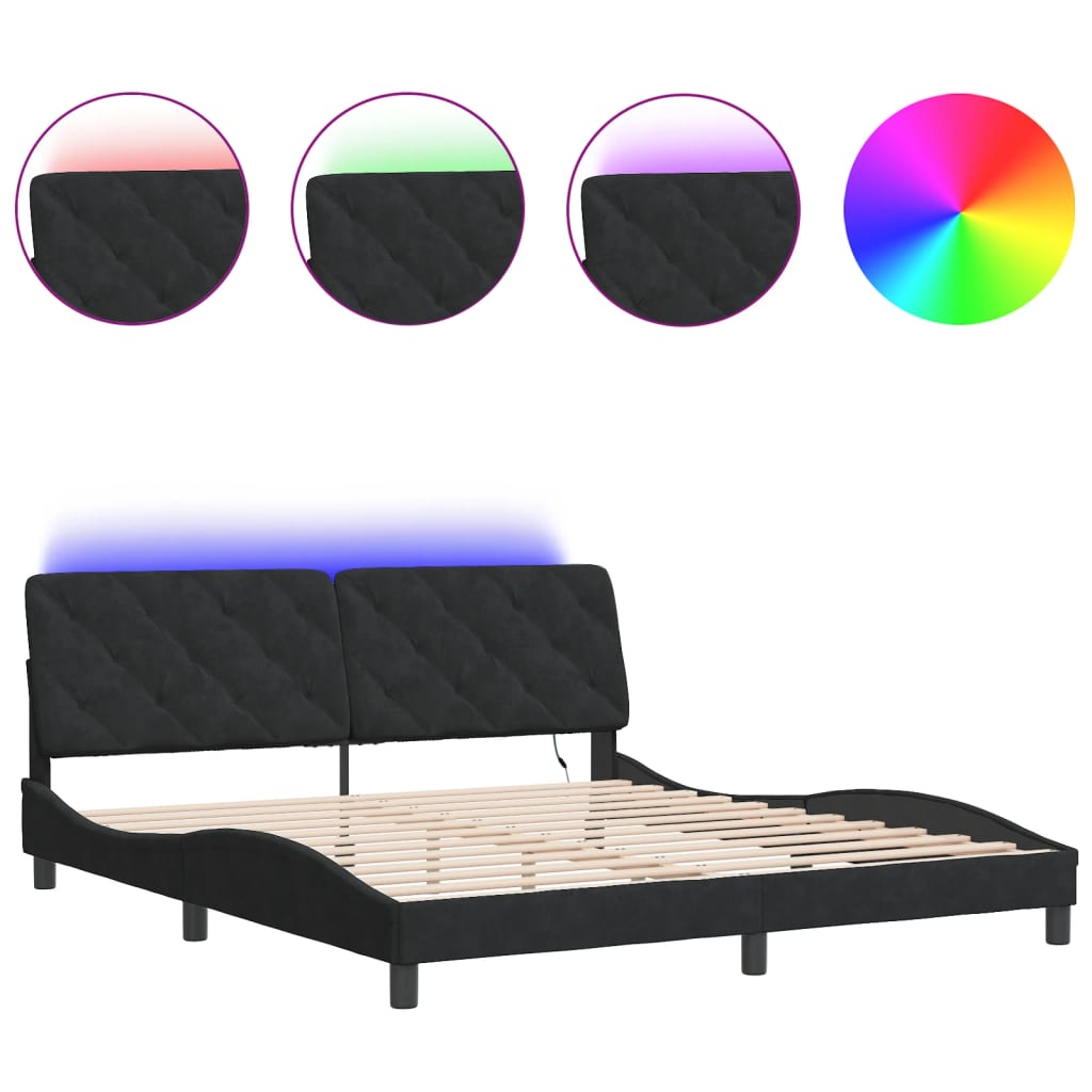 vidaXL Estructura de cama con luces LED terciopelo negro 180x200 cm