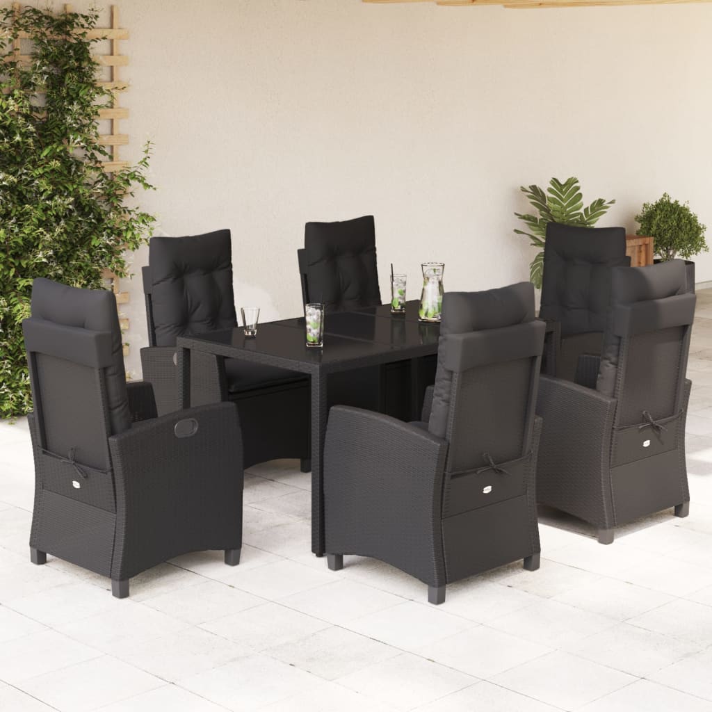 vidaXL Set de comedor de jardín 7 pzas y cojines ratán sintético negro