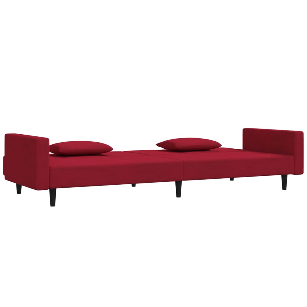 vidaXL Sofá cama de 2 plazas con dos almohadas terciopelo rojo tinto