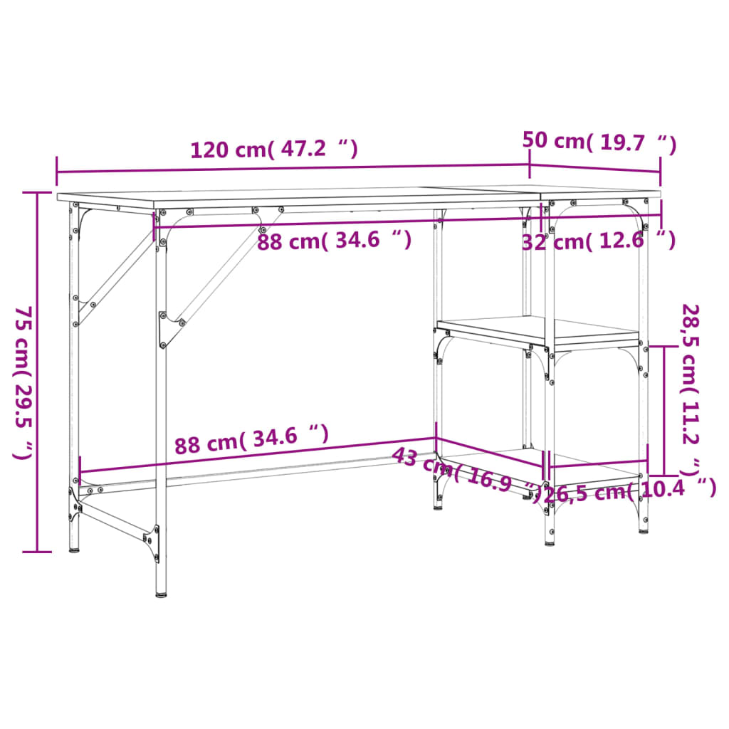 vidaXL Escritorio metal y madera ingeniería marrón roble 120x50x75 cm