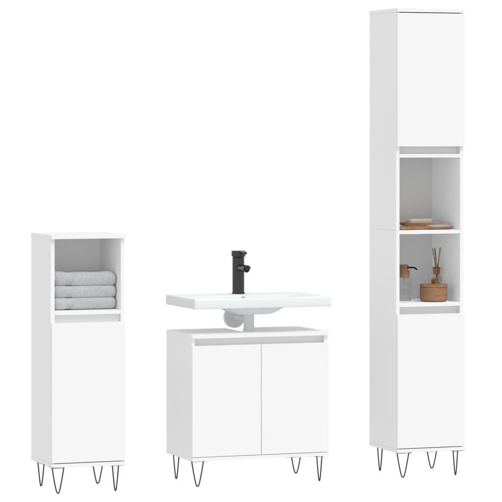 vidaXL Juego de muebles de baño 3 pzas madera contrachapada blanco