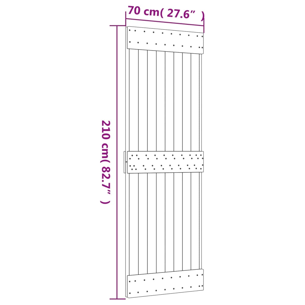 vidaXL Puerta corredera con herrajes madera maciza de pino 70x210 cm