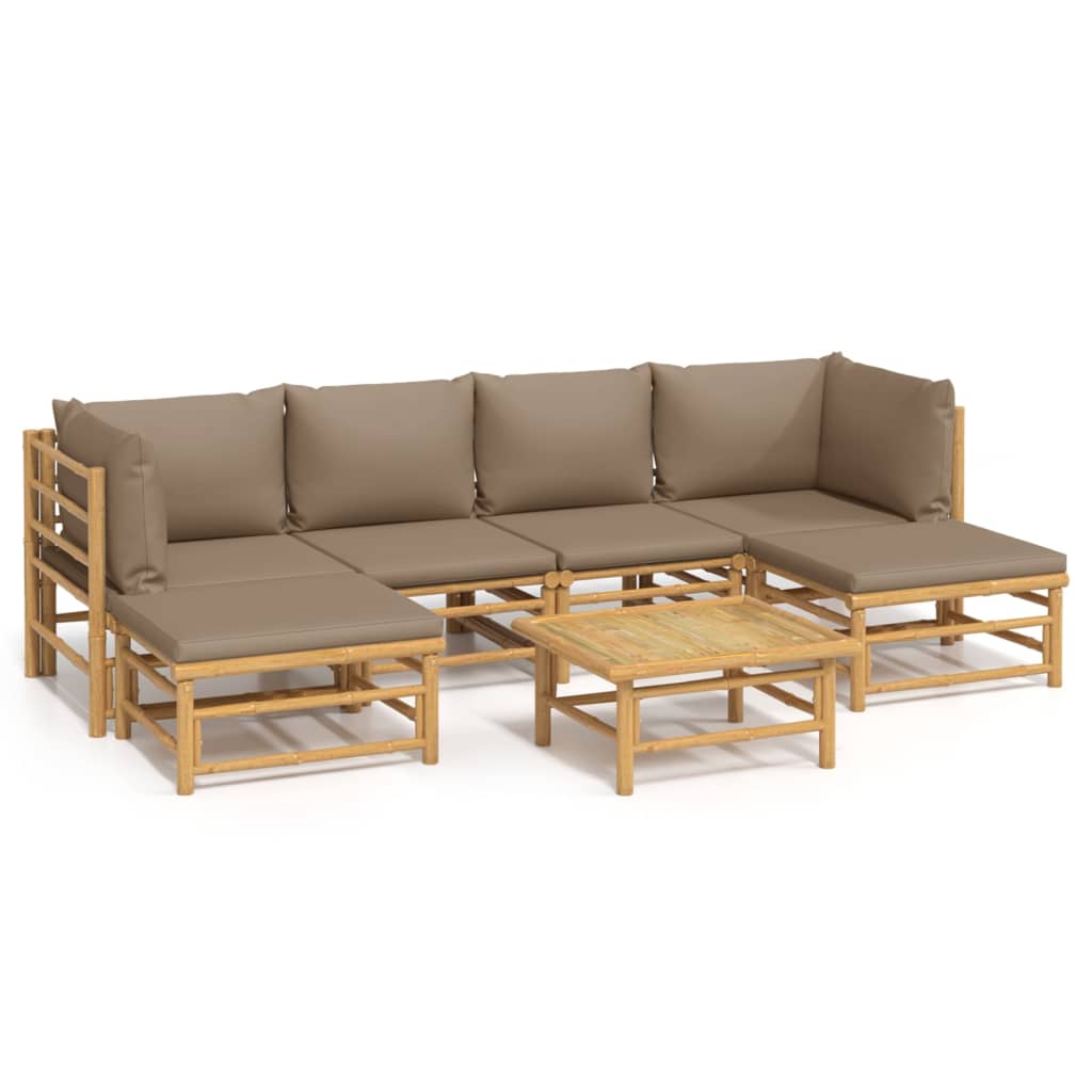 vidaXL Set de muebles de jardín 7 piezas bambú y cojines gris taupe