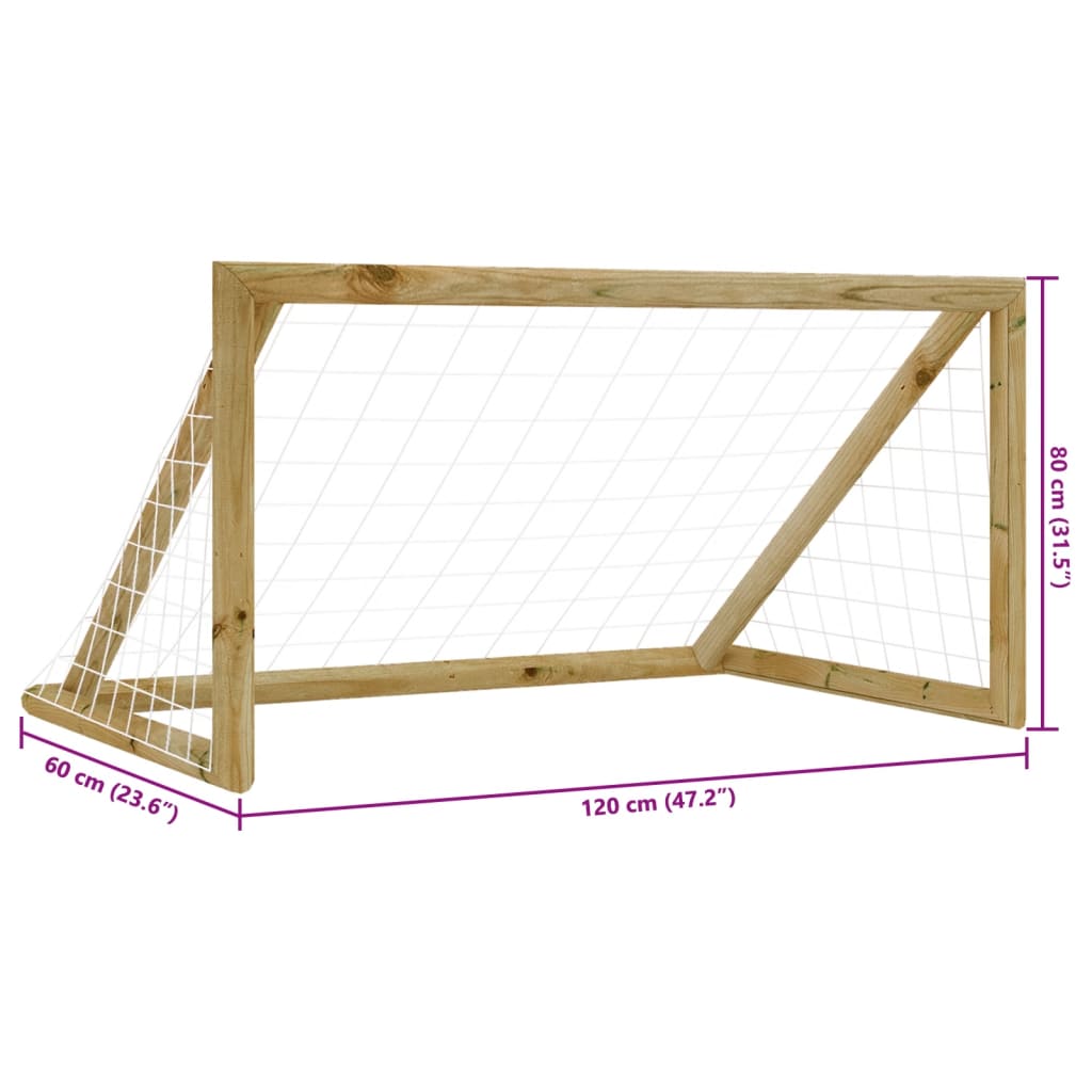 vidaXL Portería de fútbol con red madera pino impregnada 120x60x80 cm