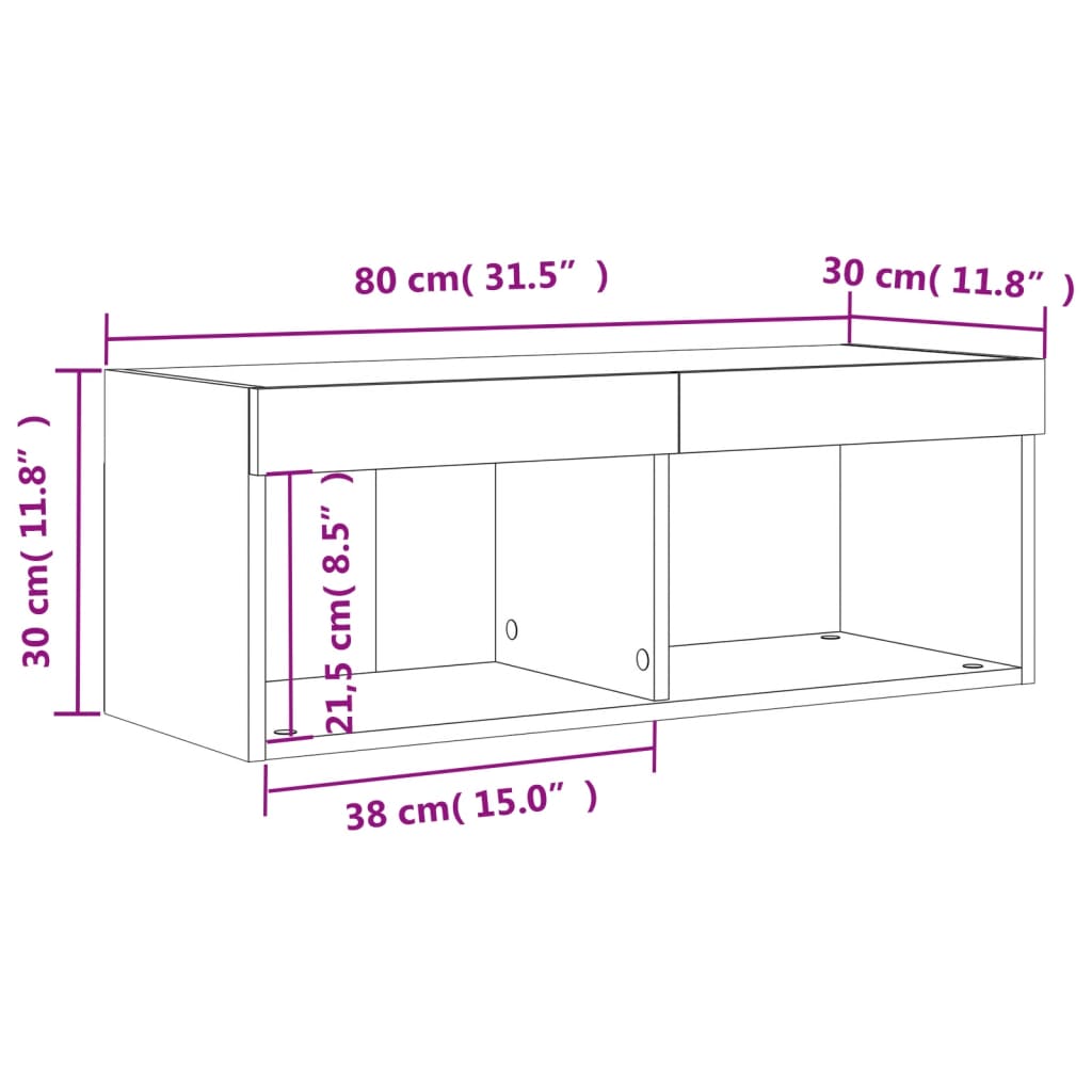 vidaXL Mueble para TV con luces LED gris hormigón 80x30x30 cm