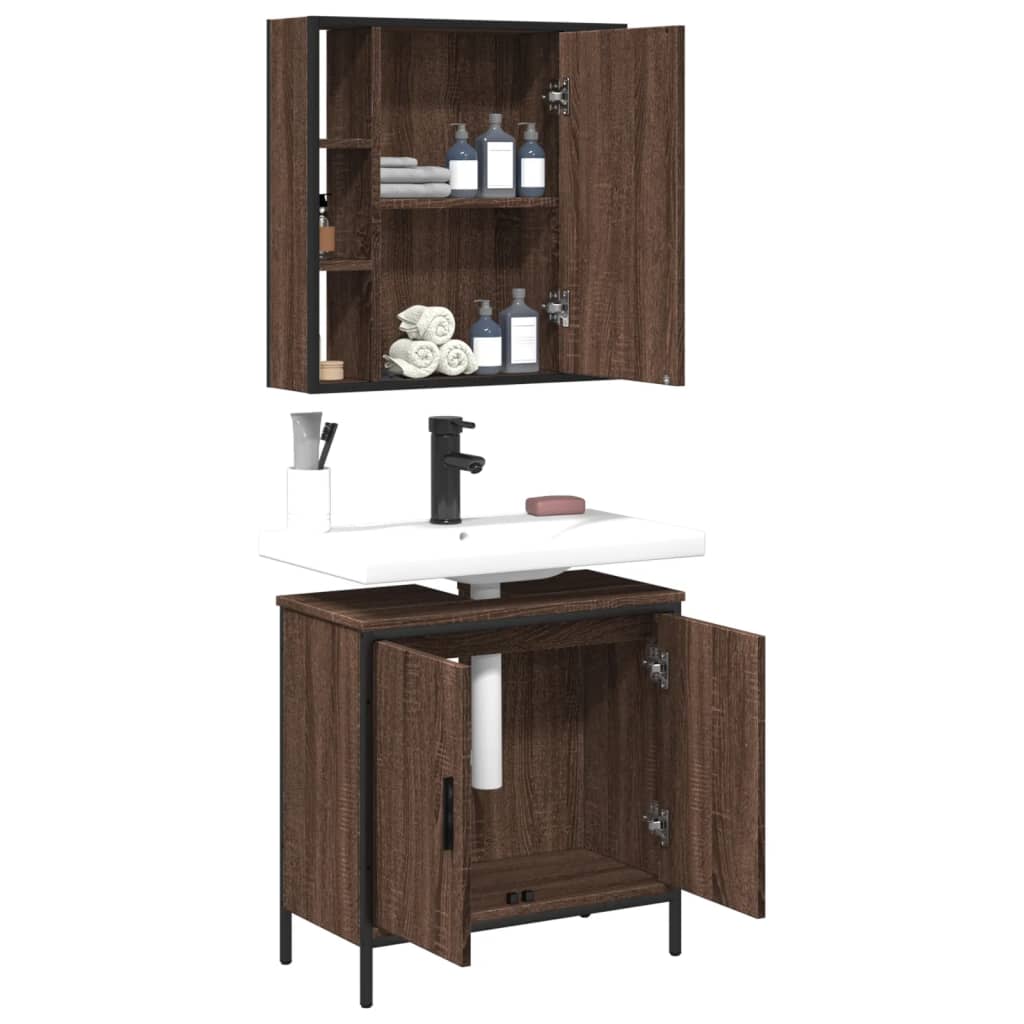 vidaXL Set de muebles baño 2 pzas madera contrachapada marrón roble